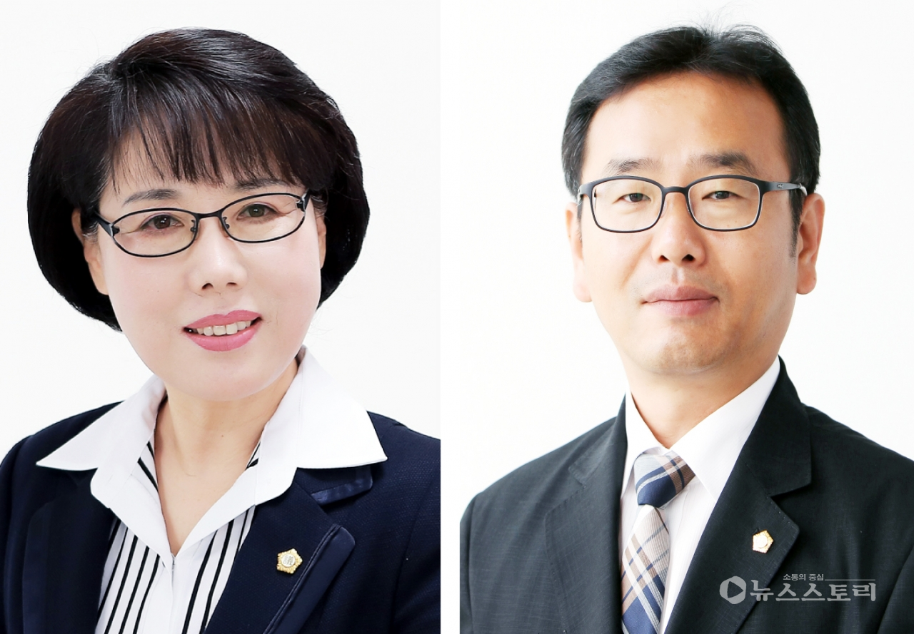 (사진 왼쪽부터) 자유한국당 박금순 시의원, 더불어민주당 한동인 시의원.