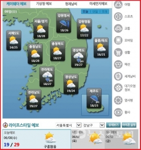 오늘 전국 비와 소나기 우산 준비, 낮에는 무덥다